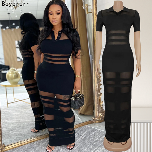Sheer Striped Polo Maxi Dress