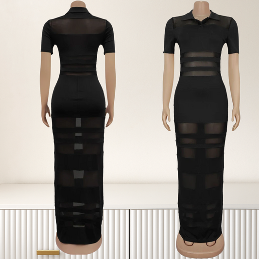 Sheer Striped Polo Maxi Dress