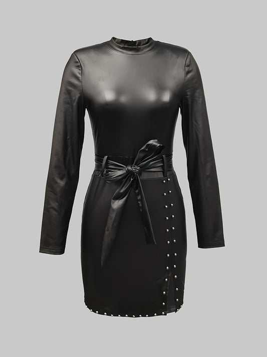 Chic Black Leather Mini Dres